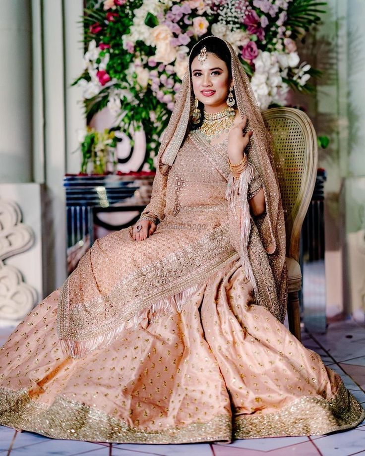 Stunning Peach Wedding Lehenga With Hand Beading